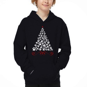 LA Pop Art Paw Christmas Tree - Boy's Word Art Hooded Sweatshirt - 1 of 4