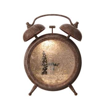 Transpac Artificial 7.25 in. Multicolor Christmas Light Up Metallic Finish Water Globe Alarm Clock Decor