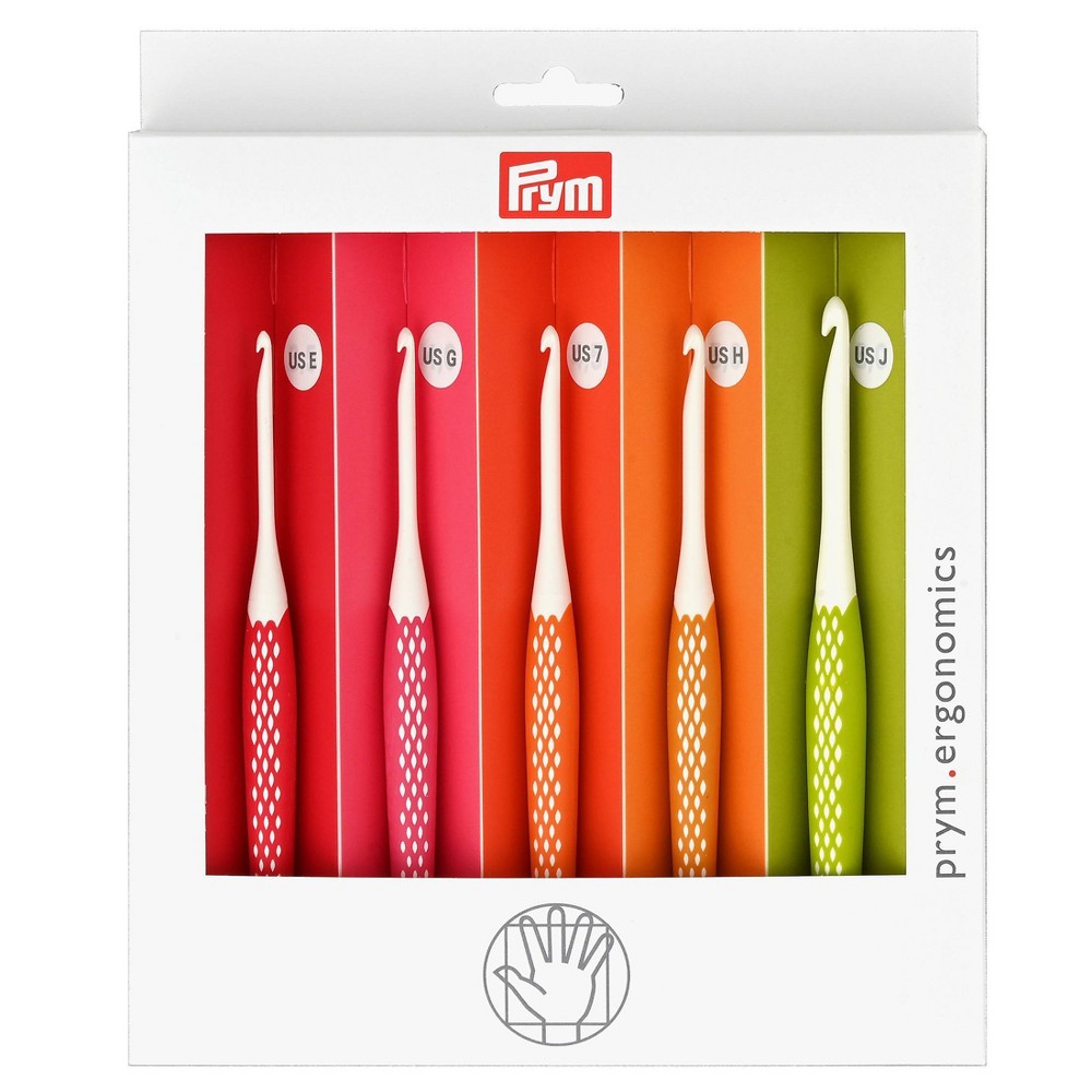 Prym Crochet Hook Set E-J: Multicolor Brights, Plastic, 6.5" Length, Sewing Pins & Needles for Crocheting