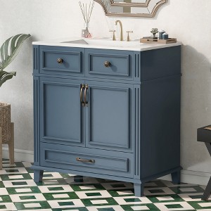 JUJABU 30'' Bathroom Vanity with Ceramic Sink with Solid Wood Frame and Soft Closing Doors - 1 of 4