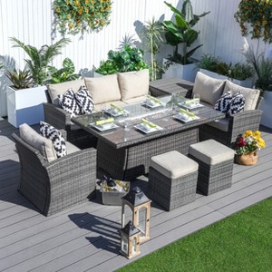 Moda Furnishings 6 - Person Wicker Patio Dining Set with Rectangular Table, Cushions Included - 1 of 4