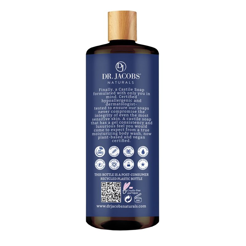 Dr Jacobs Naturals Rich Castile Peppermint Body Wash Hypoallergenic Vegan Sulfate-Free Paraben-Free Dermatologist Recommended 32oz - Peppermint, 3 of 9