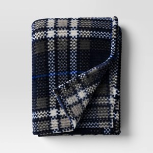 Printed Plaid Ribbed Plush Throw navy/gray/ivory - Room Essentials™ - 1 of 4