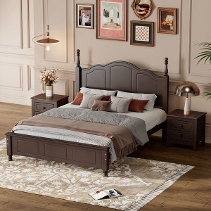 NicBex Full/Queen Vintage Platform Bed Frame with Headboard,Retro Style Wood Platform Bed,No Box Spring Needed,Easy Assembly,Walnut/White - 1 of 4