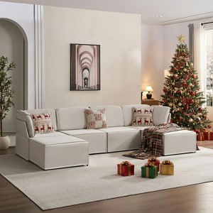 Mjkone Oversized Modular Sectional Sofa, U/L-Shaped Couch with Deep Seat, Ottoman, Convertible Modern Linen Sleeper Sofa Bed - 1 of 4