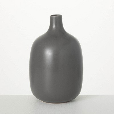 12"H Sullivans Matte Charcoal Jug Vase, Gray