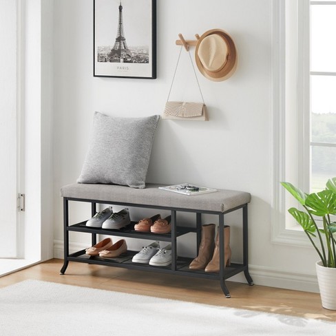 Shoe Rack Bench, 2 Tier Metal Storage Bench, Adjustable Shelf Entryway ...