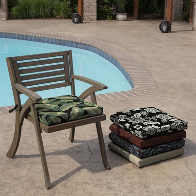 Green Floral Motif Moisture-Proof Outdoor Chair Cushion