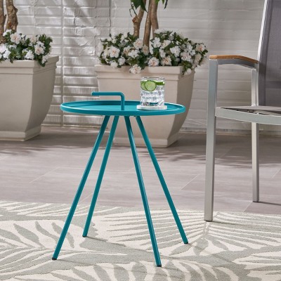 Okak Modern Outdoor 16.5" Lightweight Side Tables Portable Patio End Table Round Coffee Table Outdoor&Indoor for Garden Balcony Yard Pool, Teal