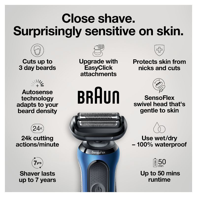 Braun Series 6-6072cc Men&#39;s Rechargeable Wet &#38; Dry Electric Foil Shaver System, 4 of 15