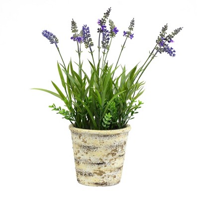 Vickerman 16.5" Artificial Lavender in Round Paper Pot.