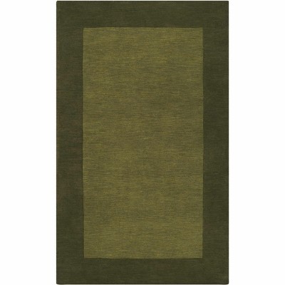 Hauteloom Bordered Solid Olive Green Wool Rug