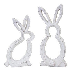 Carved Stone Bunny Outline Decor Set of 2 10.75 Inch & 9 Inch Resin Figures For Spring Tables By Melrose - 1 of 3
