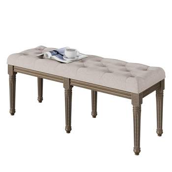 Whizmax Upholstered Tufted Bench, Wood Bed Ottoman Middle Century Modern Rectangular Footrest for Bedroom Entryway Channel, Beige