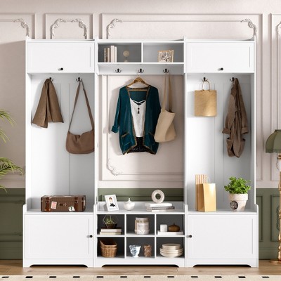 Lycvki 79.1''W. Modern 4-in-1 Entryway Hall Tree with Shoe Storage and Adjustable Shelf