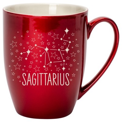 100 North Zodiac 10 Ounce Cardinal Red Metallic Finish, Comfortably Fits Your Hands, New Bone China Coffee Tea Cup Mug, Sagittarius
