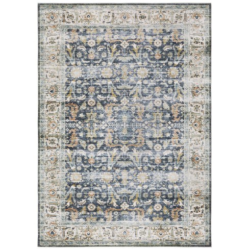 5'x7' Colette Washable Bordered Oriental Indoor Area Rug Blue/gold ...