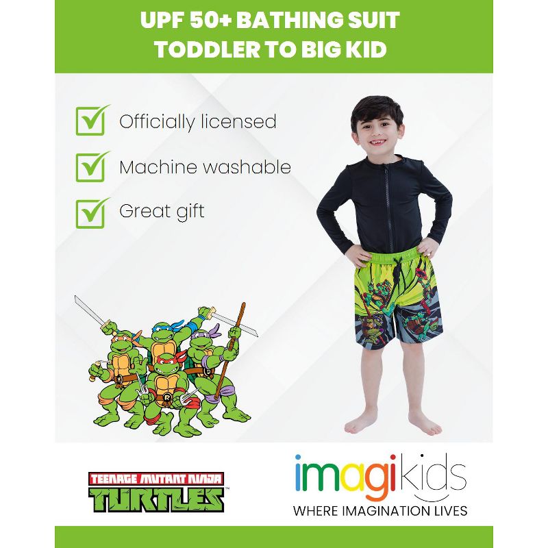 Teenage Mutant Ninja Turtles Michelangelo Donatello Raphael Leonardo UPF 50+ Swim Trunks Toddler to Little Kid, 2 of 8