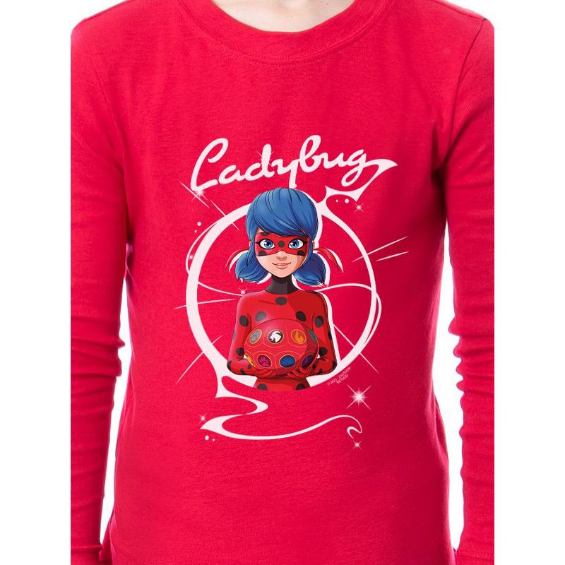 Miraculous Ladybug Girls' Power Up Snug-Fit Cotton 2 Piece Kids Pajama Set Red, 4 of 6