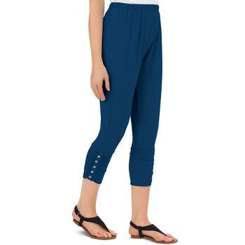 Collections Etc Button Accent Cinched Capri Leggings for Pairing with Tunics & Tops