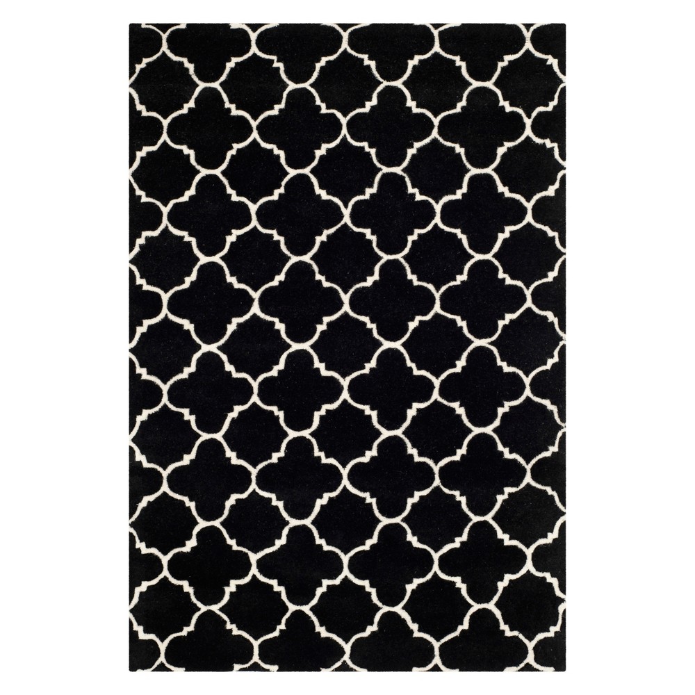 3'x5' Lena Quatrefoil Design Tufted Accent Rug Black/Ivory - Safavieh