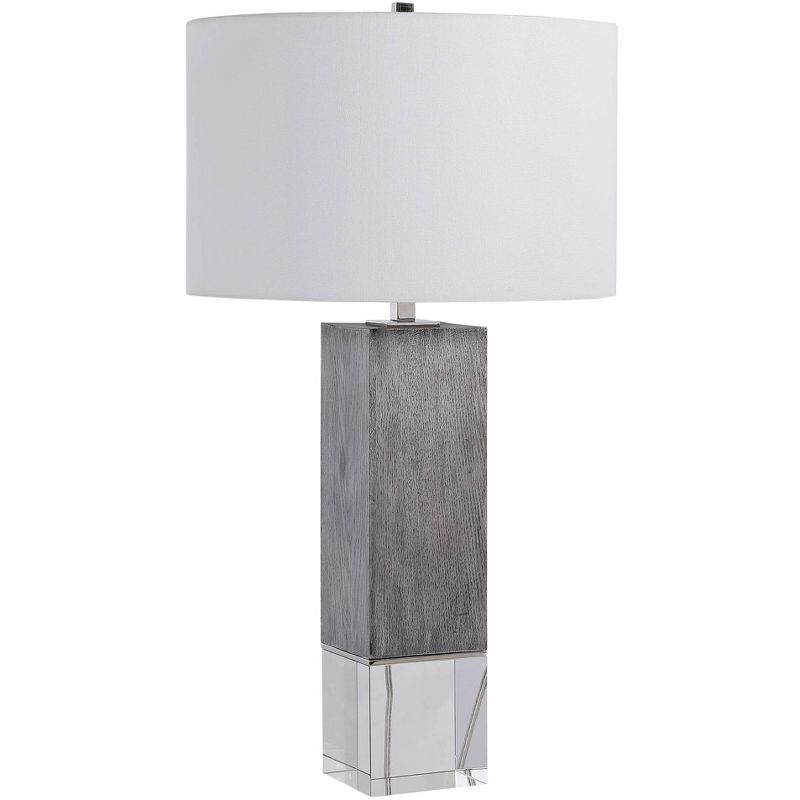 Uttermost Modern Table Lamp 28 1/2" Tall Light Gray Oak Wood White Fabric Drum Shade for Living Room Bedroom House Bedside, 1 of 2