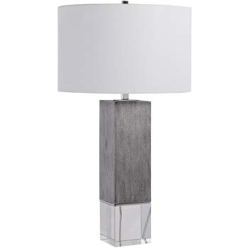 Uttermost Modern Table Lamp 28 1/2" Tall Light Gray Oak Wood White Fabric Drum Shade for Living Room Bedroom House Bedside