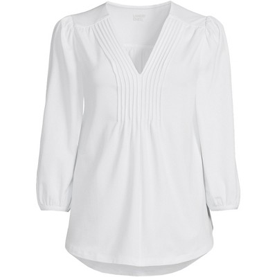 Lands' End Women's 3/4 Sleeve Lightweight Jersey Pintuck V-neck Top - X  Large - White : Target