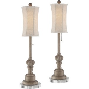 Regency Hill Bertie Traditional Buffet Table Lamps Set of 2 with Round Risers 28" Tall Wood Fabric Drum Shade for Bedroom Living Room Bedside Office - 1 of 4