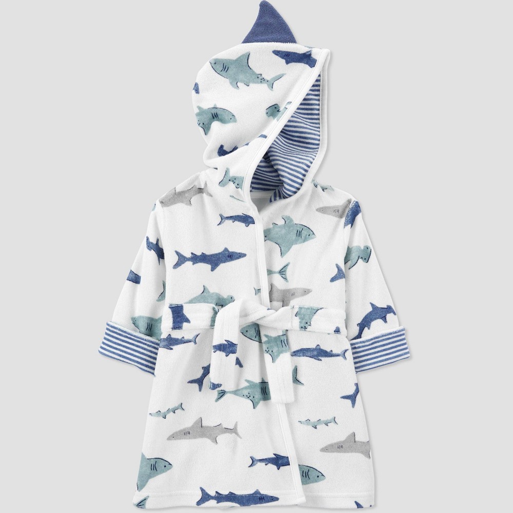 Size 0-9M Baby Boys' Shark Bath Robe - Just One You made by carter's White/Blue