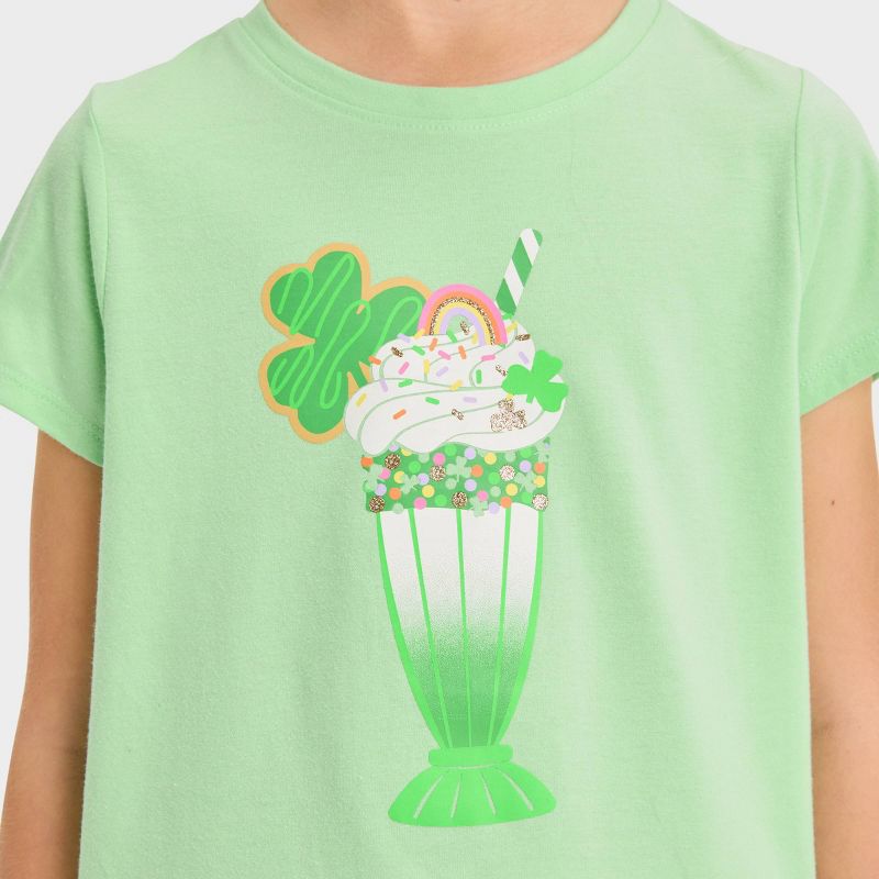 Girls&#39; St. Patrick's Day Short Sleeve &#39;Ice Cream Sundae&#39; Graphic T-Shirt - Cat &#38; Jack&#8482; Light Green, 3 of 5