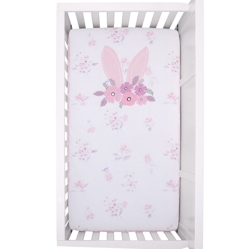 NoJo Flower Bunny Pink, White, and Lavender Bunny Ears 100% Cotton Nursery Photo Op Fitted Crib Sheet, 3 of 5