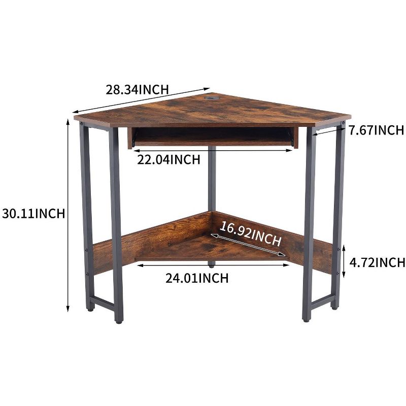 28.34''x24''x30.11''Triangle Computer Desk,Corner Desk With Smooth Keyboard Tray& Storage Shelves,Small Desk With Sturdy Steel Frame-The Pop Home, 2 of 10