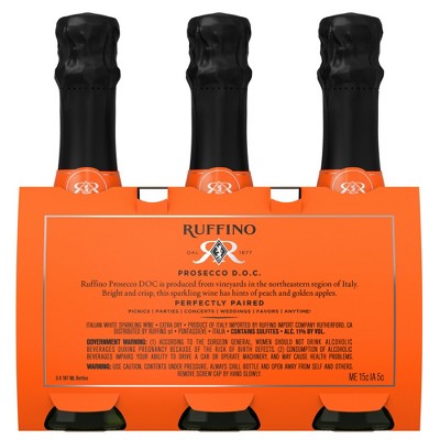 Ruffino Glera Prosecco DOC Italian White Sparkling Wine - 3pk/187ml Bottles