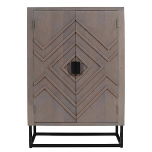 The Urban Port 52" Iron Stand Wine Bar Cabinet with Built-In Stemware Rack and Bottle Holder Gray/Black - 1 of 4