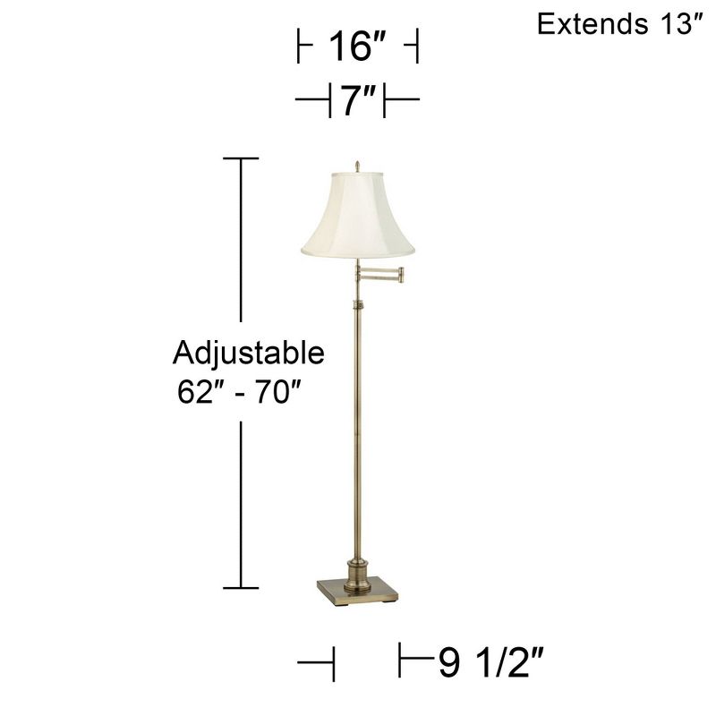 360 Lighting Traditional Swing Arm Floor Lamp Adjustable Height 70" Tall Antique Brass Creme Fabric Bell Shade Living Room Reading Bedroom, 3 of 4