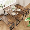 3-Piece Dining Table Set for 4 with 2 Benches, Kitchen Table with Corner Protectors, H-Shaped Frame, Compact for Apartments & Small Spaces - 2 of 4