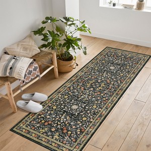 Floral Indoor Floor Rugs: Washable, Non-Slip, Ultra Thin Boho Flower Style for Living Room, Girls' Room, Nursery, Playroom - 1 of 4