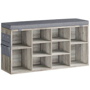 Shoe Bench with Cushion and Storage, Entryway Shoe Rack with Adjustable Shelves, Grey/Brown - 1 of 4