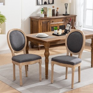 Lyngins French Style Dining Chairs (Set of 2), Linen Upholstered Armless Chair with Rattan Backrest, Solid Wood Kitchen Chairs & Living Room Chair - 1 of 4