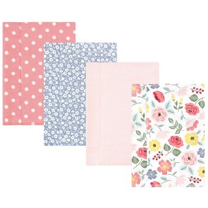 Hudson Baby Infant Girl Cotton Flannel Burp Cloths, Modern Botanical 4 Pack, One Size - 1 of 4