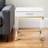 HomeRoots 24" White and Gold Wood Acrylic and Stainless Steel Square End Table With Drawer - 2 of 4