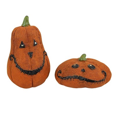 Transpac 4.0 Inch Stitched Pumpkins Set/2 Mini Halloween Figurine Sets