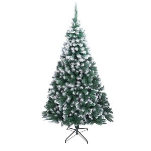 Green and White, 7FT Artificial Christmas Tree with 870 Branch Tips and Metal Stand , Christmas Decor for Home and Office - 1 of 4