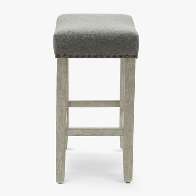 Modern Farmhouse 24" Gray Upholstered Wood Saddle Barstool