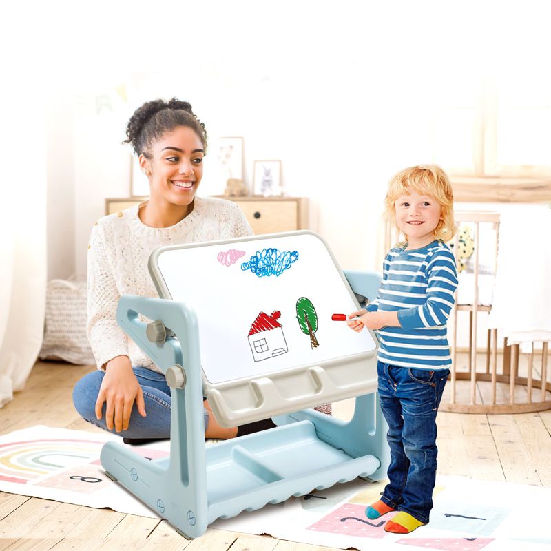 Tangkula 2 in 1 Kids Drawing Table and Chair Set Adjustable Drawing Board with Storage Space, 4 of 8