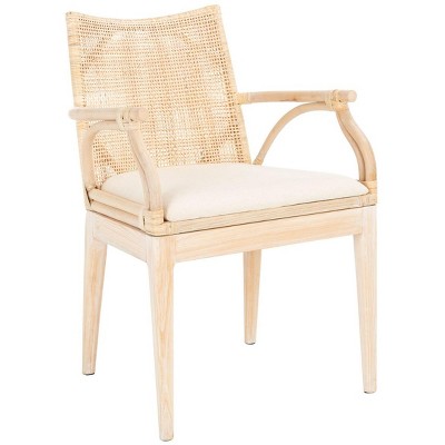 Coastal Chic Natural Whitewash Rattan Armchair with White Cushion