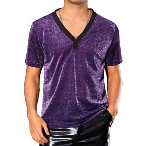 INSPIRE CHIC Men's V-Neck Short Sleeve Party Sheer Glitter T-Shirt - 1 of 4