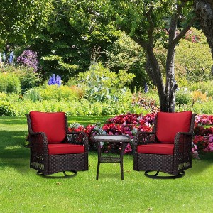 Whizmax Swivel Rocker Patio Chairs Set of 2 and Matching Side Table - 3 Piece Wicker Patio Bistro Set with Premium Fabric Cushions Outdoor Furniture - 1 of 4