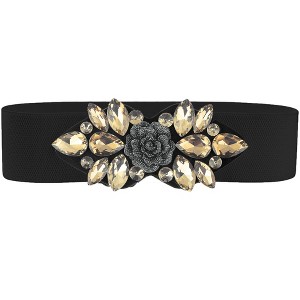 INSPIRE CHIC Women's Elastic Stretchy Vintage Elegant Rose Flower Rhinestone Belt - 1 of 4